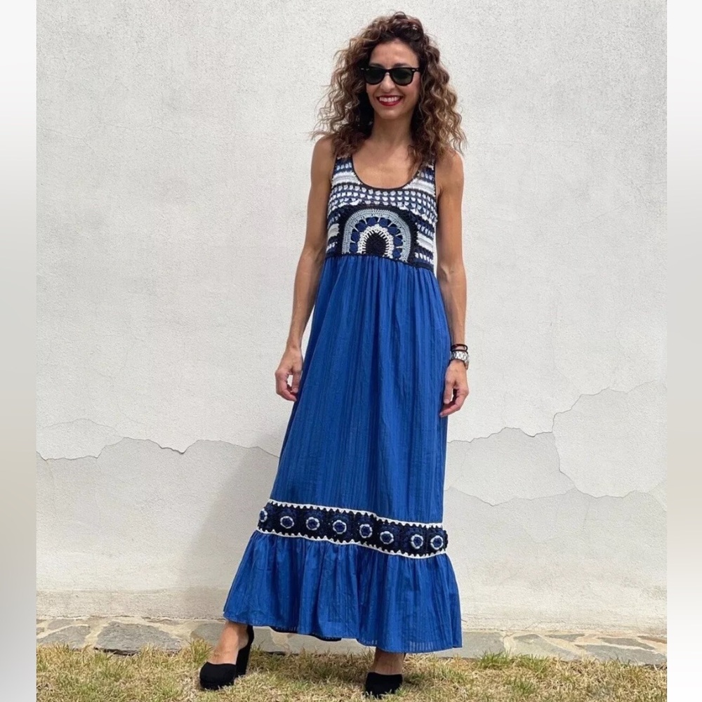 Zara Blue and White Tiered Ruffled Sundress